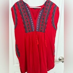 Red Tank Dress w/ Embroidery Detail Size M